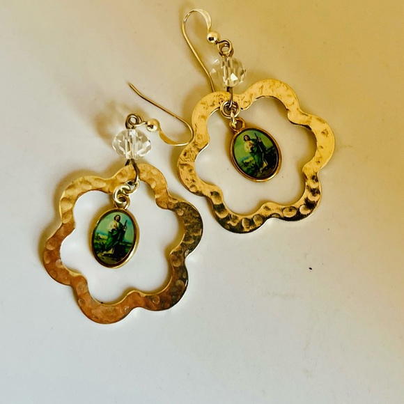 SOLD St. Jude Hammered Silver Dangle Earrings - Picture 10 of 16